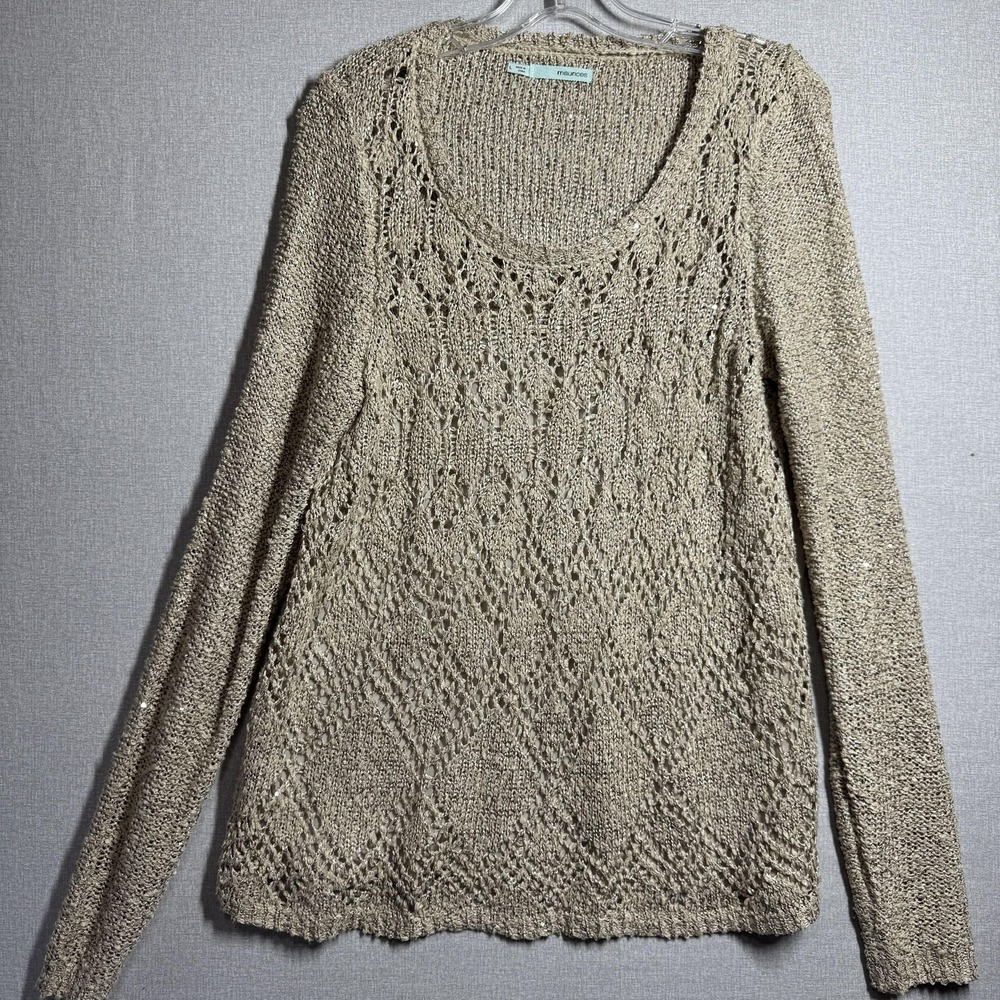 Maurices Sweater Womens Large Beige Sequin Open Knit‎ Scoop Neck Pullover Top